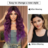 Xpoko Costume Wigs Long Wavy Purple Body Wigs with Dark Roots High Density Synthetic Heat Resistant Wig for Light Colored End