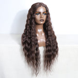 Xpoko Synthetic Cosplay  Lace Front Wig Lace Frontal Wig 30"Deep Curly Brown Brunette ShadeFor Black Women Lace Front Wig