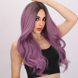 Xpoko Popular European And American Fashion Wigs Women's Purple Split Hair small Wave Girl Wig Lolita Cosplay