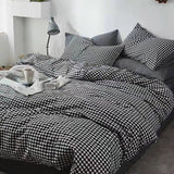 Xpoko Fashion Bedding Set White Green Double Bed Linens Quilt Duvet Cover Pillowcase Queen Size Flat Sheet Classic Grid for Girl Boy