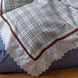 Xpoko  -  Korean Style Pure Cotton Seersucker Lattice Lace Ruffles Bedding Set INS Style Girl Bed Sets Duvet Cover Bed Sheet Pillowcases