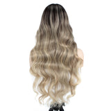 Xpoko Synthetic Lace Wig Water Wave  28 Inch Brown Blonde Wig with Bang Lace Wig Ombre Blonde Cosplay Wigs For Women Lace Front Wig