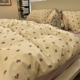 Xpoko INS Cream Style Bedding Set Duvet Cover Soft Queen Full Twin Size Floral Flat Bed Sheet Girls Pastoral Quilt Cover Pillowcase