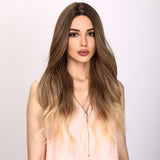 Xpoko Fashion Everyday: 26-Inch Deep Brown Gradient Wavy Curly Women's Synthetic Fiber Wig