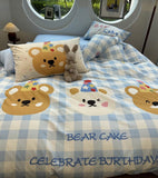 Xpoko  -  Cute cartoon bear blue plaid bedding set single double kid,twin full queen cotton home textile bed sheet pillow case quilt cover