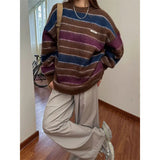 Xpoko Autumn men and women sweaters striped Korean style retro loose sweaters, long-sleeved pullover sweaters trendy brands y2k top