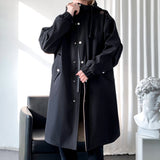 Xpoko Men Winter Outfit Trench Men Fashion Turn Down Collar Hooded Trenchcoat Autumn Single-breasted Loose Windbreaker Casual Overcoat Fake Two Piece