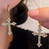 Xpoko Gifts Gothic Large Detailed Cross Black Drill Jewel Earrings Punk Halloween Jewellery Creativity Fashion Gorgeous Statement Women Gift