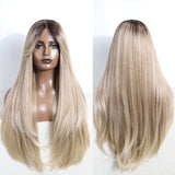 Xpoko Synthetic Lace Front Wigs For Black Women Straight Layered Wigs 30 inch Ombre Brown Blonde Lace Wigs Cosplay Wig