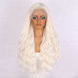 Xpoko For Daily Use By Black Women Role-Playing Wig Synthetic Lace Long Hair Curly Silver Synthetic Wig Bangs White Wavy Wig Suitable