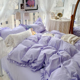 Xpoko Candy Color Ruffle Trim Bedsheet Set