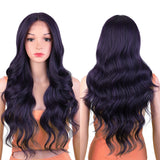 Xpoko Synthetic Lace Front wig Body Wavy Curly Hair Purple Black Natural Lace Wig For Women's Daily Fiber Wig