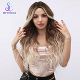 Xpoko Women Long Natural Wavy 28'' Middle Part Synthetic Fiber Costume Cosplay Daily Hair Wigs Lace Front Wig