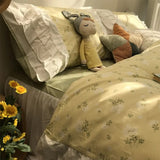 Xpoko  -  Fairyfair lace green yellow floral bedding set,cute sweet flower cotton full queen home textile bed skirt pillowcase duvet cover