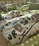 Xpoko  -  Cute cartoon bear lion elephant bedding set,twin full queen green lovely cotton home textile bed sheet pillow case quilt cover