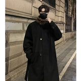 Xpoko Men Winter Outfit Men's Lamb wool Patchwork Woolen Overcoat Men High-end Stand Collar Casual Loose Korean Style Winter New Elegant Trench Coat