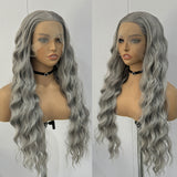 Xpoko Grey Wig Long Loose Curly Synthetic Lace Front Wigs For Women Heat Resistant Hair Natural Hairline Daily Use Light Grey Cosplay