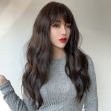 Xpoko 24-inch long curls with bangs, high-temperature silk material, and a versatile style for daily use