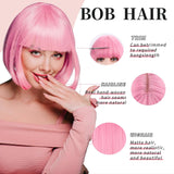 Xpoko Wig With Bangs Short Pink Bob Wigs for Women Straight Bob Bangs Wig Heat Resistant Synthetic Hair Natural Looking For Daily