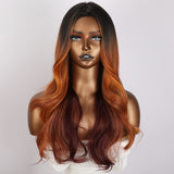 Xpoko 24in Daily Gradient Color Heat-Resistant Party Role-Playing Wig Red Brown Synthetic Wig With Large Wavy Curly Hair Natural Hair