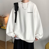 Xpoko New original round neck sweatshirt for men and teenagers loose velvet thickened trendy hoodless jacket autumn and winter vlone