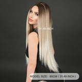 Xpoko Long Straight Light Brown ﻿Wig Gradient Ash For Women Dark Roots Daily Party Heat Resistant Synthetic Wigs Mid Split Wig