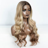 Xpoko Synthetic Lace Front Wig  26â€?Highlight Honey Brown Body Wave Wig Blonde Wigs For Women Lace Wig Synthetic Lace Front Wig