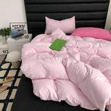 Xpoko Fashion Style Pink,Black 4pcs Bedding Set Luxury Pure Cotton Soft Duvet Cover Comforter Pillowcases Bed Flat Sheet Set for Girl