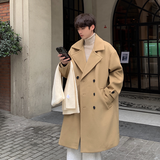 Xpoko Men Winter Outfit Winter High Quality Woolen Trench Coats Men Korean Style Luxury Male Casual Trenchcoat Men's Streetwear Gray/Khaki/Black