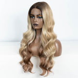 Xpoko Synthetic Lace Front Wig  26â€?Highlight Honey Brown Body Wave Wig Blonde Wigs For Women Lace Wig Synthetic Lace Front Wig