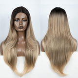 Xpoko Synthetic Lace Front Wig 28"Long Straight lace Ombre Blonde Wig part Wig  For Women Lace Wig synthetic