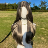 Xpoko Daily Straight Tube Long Hair Synthetic 6 * 1.5 Forehead Lace Wig With High Gloss Gray Natural Bangs Wig Female Role-Playing