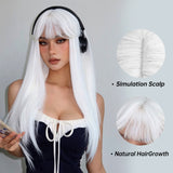 Xpoko Synthetic White Cosplay Wig Long Straight Blonde Wigs with Bangs Party Lolita Hair Wig for Women Heat Resistant Halloween Hair