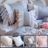 Xpoko Khaki European Style Embroidery Cushion Cover Ruffle Lace Wrinkle Pillow Cover Cake Layers Princess Bedding Pillowcase