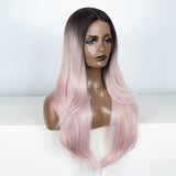 Xpoko Synthetic Lace Front Wigs Straight  Layered Ombre Pink Wig For Women Straight lace Wig 28 inches Ombre Lace Wigs Cosplay Wig