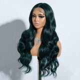 Xpoko Synthetic Lace Front Wigs Dark Green Black Wigs Body Wave 26â€?Wig Ombre Blonde Lace Wig Synthetic Fiber  Wigs Heat Resistant