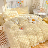 Xpoko  -  Summer princess style super king size bedding set soft yellow quilt cover seersucker ice silk bed four-piece washable cotton