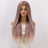 Xpoko High Quality Light Pink Synthetic Wig Long Hair Straight Hair Natural Wig Women's Role-Playing Lolita Daily Heat-Resistant Wig