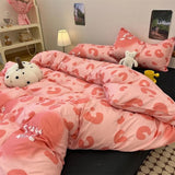 Xpoko INS Cream Style Bedding Set Duvet Cover Soft Queen Full Twin Size Floral Flat Bed Sheet Girls Pastoral Quilt Cover Pillowcase