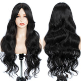 Xpoko Synthetic Lace Wig Water Wave  28 Inch Black Shade Wig with Bang Lace Wig Ombre Blonde Cosplay Wigs For Women Lace Front Wig