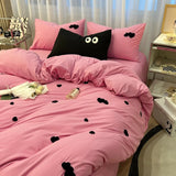 Xpoko Ins Cartoon Cute Dog Bedding Set Towel Embroidery Duvet Cover Queen Twin Full Size Pink Bed Flat Sheet Quilt Cover Pillowcases