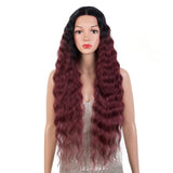 Xpoko Synthetic Lace Front Wig Baby Hair Wig Long Wavy 30 " Hair Lace Wig For Women Lace Front Wig Ombre Red  Wig Cosplay Wig