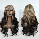 Xpoko Synthetic Lace Front Wig Highlight  Brown Blonde Body Wave Blonde Wigs For Women Ombre Lace Wig Synthetic Heat Resistant wig