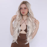 Xpoko Platinum Light Coffee Gradually Changing Color Women's Wig Japanese Silk High-end Hand Hook Hront Lace Daily Wig Cosplay Lolita