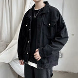 Xpoko Men Winter Outfit Black Denim Short Jacket Men Turn Down Collar Bomber Jacket Jeans Coats Casual Pockets Overalls Streetwear Man Clothing Outwear