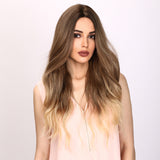 Xpoko Fashion Everyday: 26-Inch Deep Brown Gradient Wavy Curly Women's Synthetic Fiber Wig