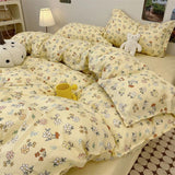 Xpoko INS Cream Style Bedding Set Duvet Cover Soft Queen Full Twin Size Floral Flat Bed Sheet Girls Pastoral Quilt Cover Pillowcase