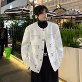 Xpoko Men Winter Outfit Men's Elegant Jacket Korean Style Luxury Short Suit Coat Fashion Multi-zipper Sequin Design Trend Male Casual Jackets White