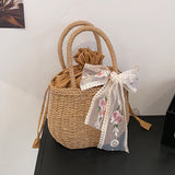Xpoko Simple Design Straw Handbags For Women Handmade Bohemian Style Beach Bag Summer Fashion Pack Bucket Bag Purse Totes