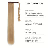 Xpoko 22Inch Straight Ponytail Hair Synthetic Extensions Heat Resistant Hair Wrap Around Pony Hairpiece for Women Daily Use